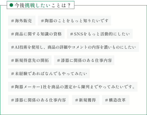 今後挑戦したいことは？
